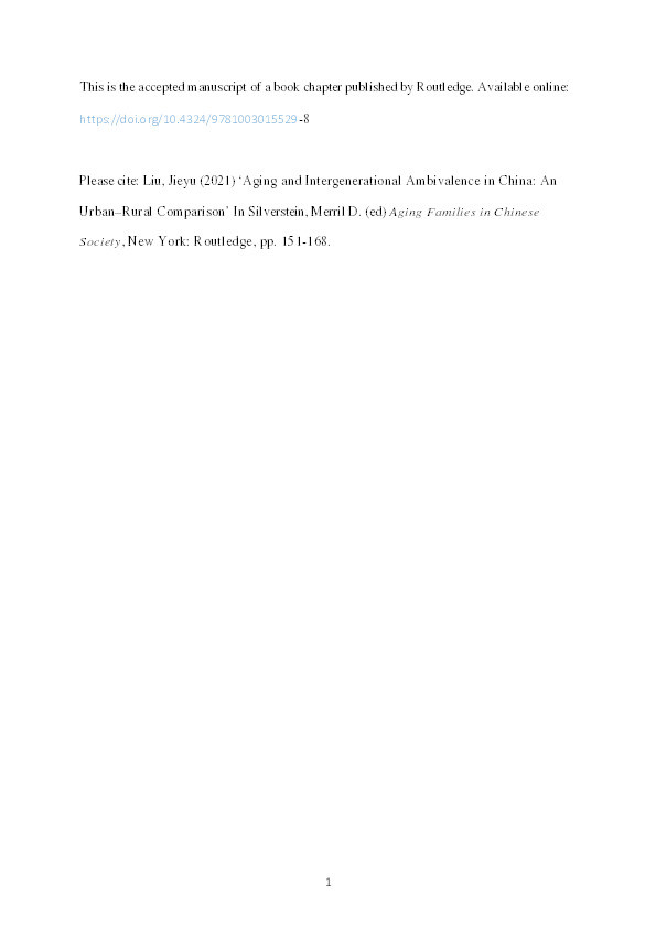 Aging and Intergenerational Ambivalence in China: An Urban–Rural Comparison’ Thumbnail