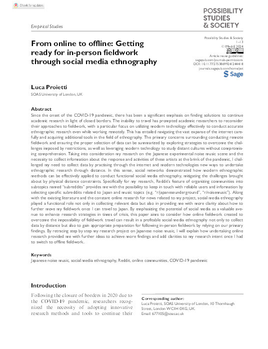 From online to offline: Getting ready for in-person fieldwork through social media ethnography Thumbnail