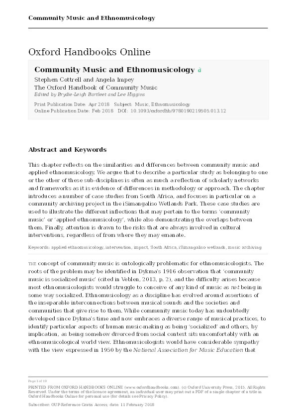 Community Music and Ethnomusicology Thumbnail
