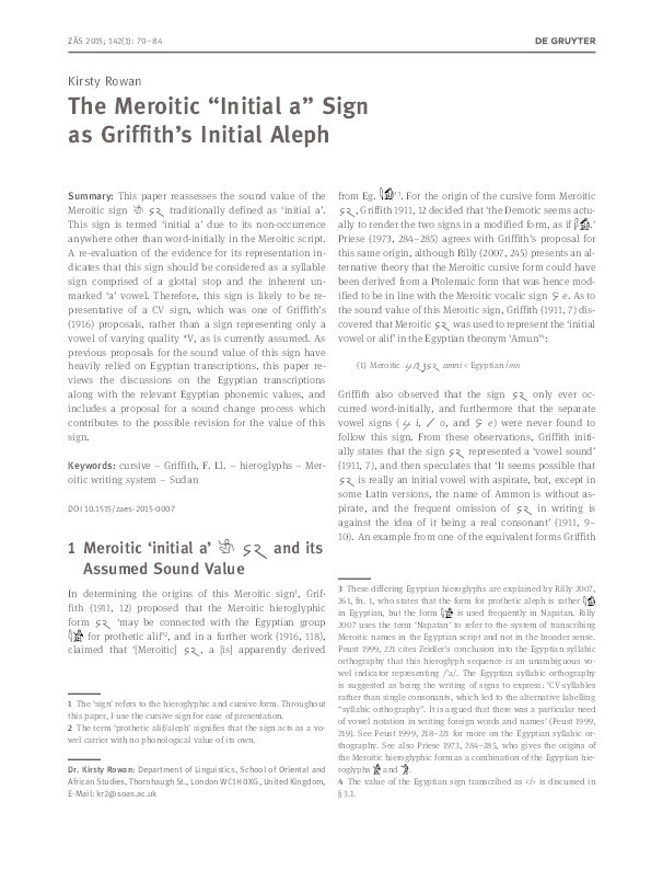 The Meroitic Initial a Sign as Griffith's Initial Aleph Thumbnail