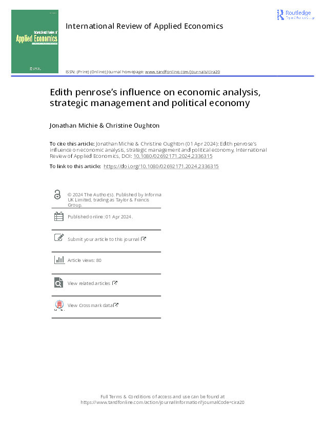 Edith Penrose’s influence on economic analysis, strategic management and political economy Thumbnail
