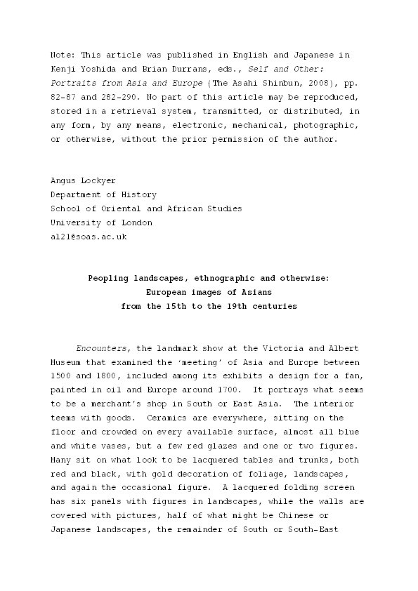 Peopling landscapes, ethnographic and otherwise: European images of Asians from the 15th to the 19th centuries Thumbnail