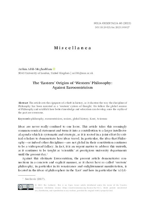 The ‘Eastern’ Origins of ‘Western’ Philosophy: Against Eurocentricism Thumbnail