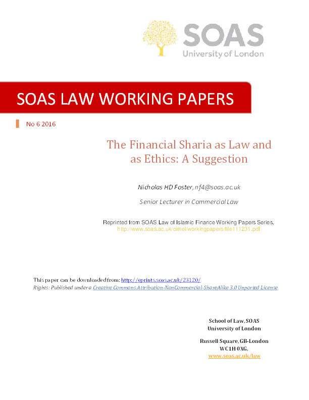The Financial Sharia as Law and as Ethics: A Suggestion Thumbnail