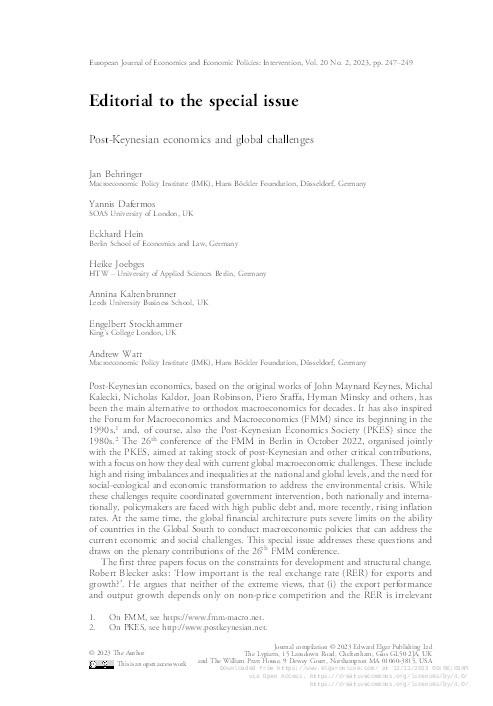 Editorial to the special issue: post-Keyensian economics and global challenges Thumbnail