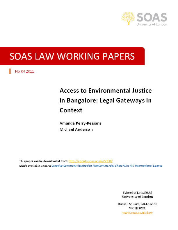 Access to Environmental Justice in Bangalore: Legal Gateways in Context Thumbnail