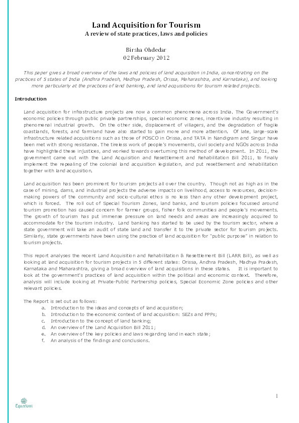 Land Acquisition for Tourism: A review of state practices, laws and policies Thumbnail