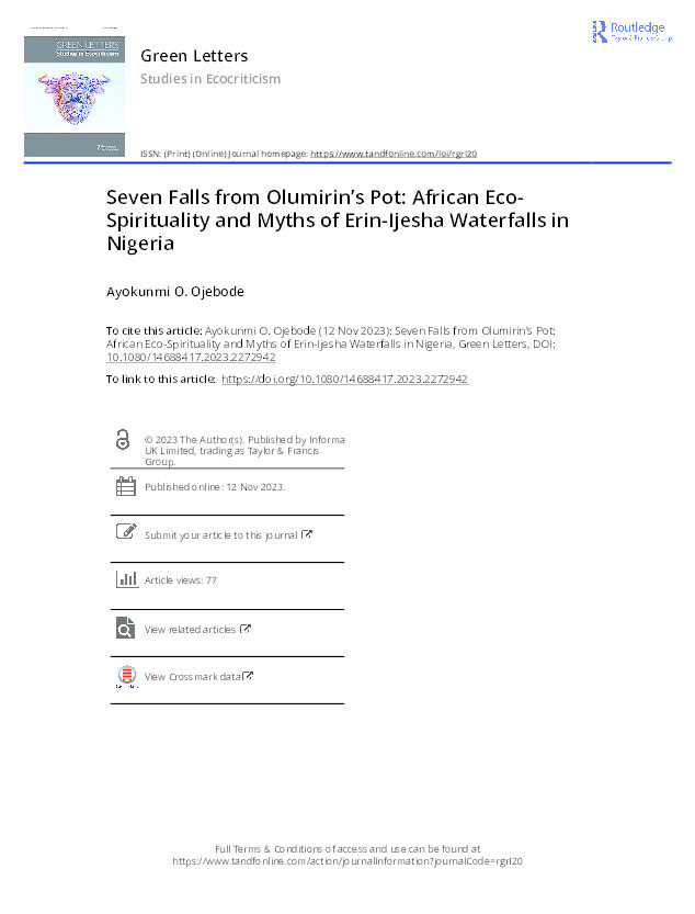 Seven Falls from Olumirin’s Pot: African Eco-Spirituality and Myths of Erin-Ijesha Waterfalls in Nigeria Thumbnail