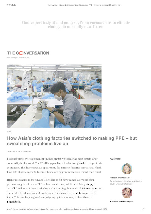 How Asia’s clothing factories switched to making PPE – but sweatshop problems live on Thumbnail