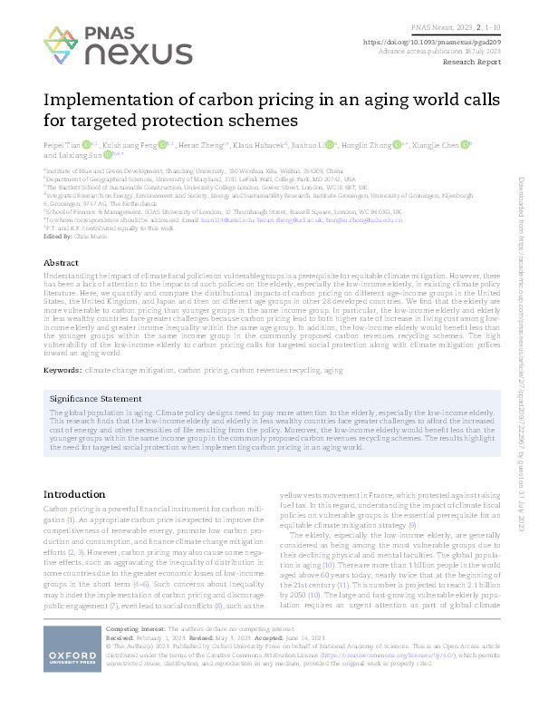 Implementation of carbon pricing in an aging world calls for targeted protection schemes Thumbnail