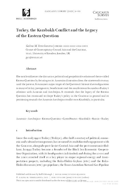 Turkey, the Karabakh Conflict and the Legacy of the Eastern Question Thumbnail