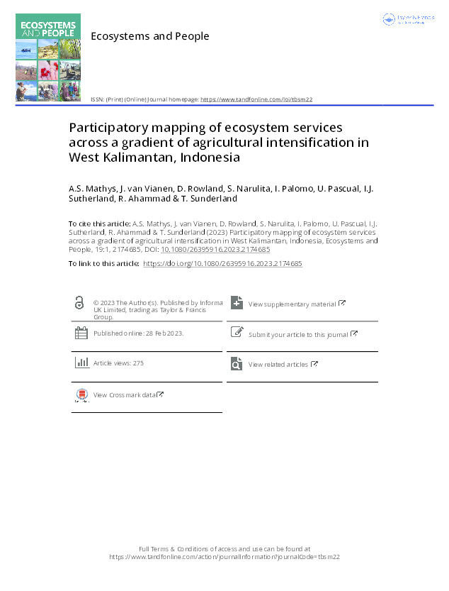 Participatory mapping of ecosystem services across a gradient of agricultural intensification in West Kalimantan, Indonesia Thumbnail
