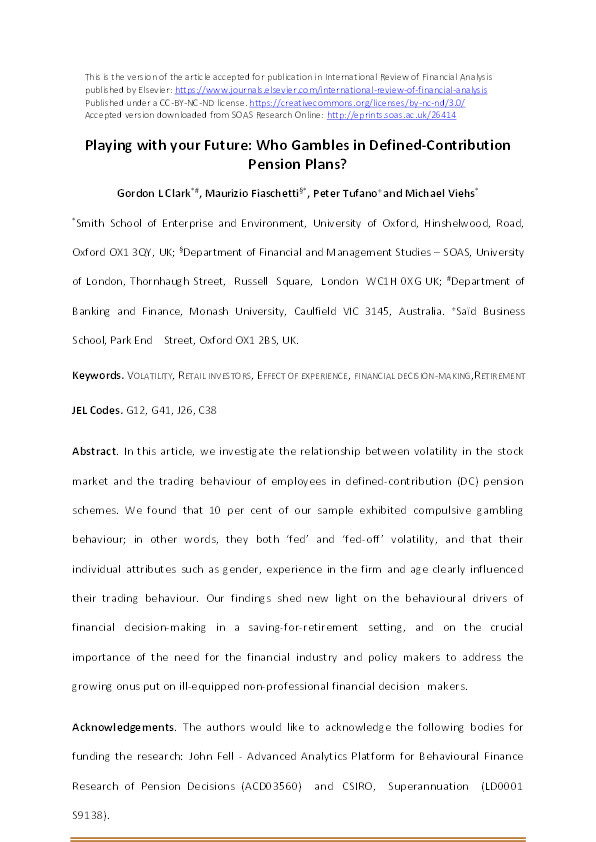 Playing with your Future: Who Gambles in Defined-Contribution Pension Plans? Thumbnail