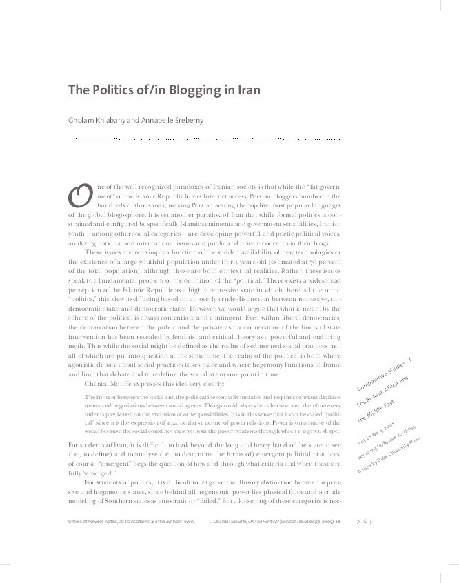 The Politics of/in blogging in Iran Thumbnail