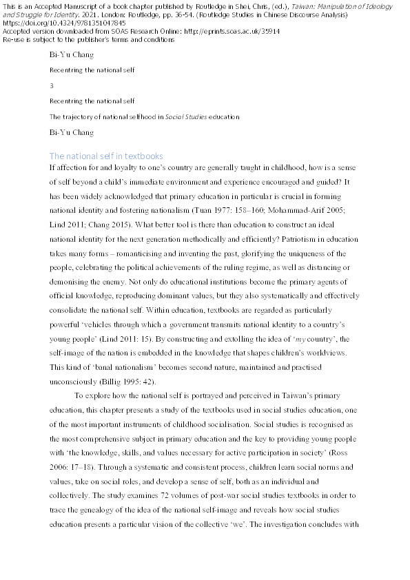 Recentring the National Self: The Trajectory of National Selfhood in Social Studies education Thumbnail