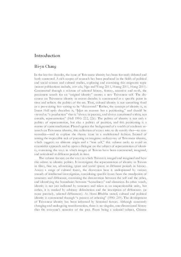 Imaging and Imagining Taiwan: Identity representation and cultural politics Thumbnail