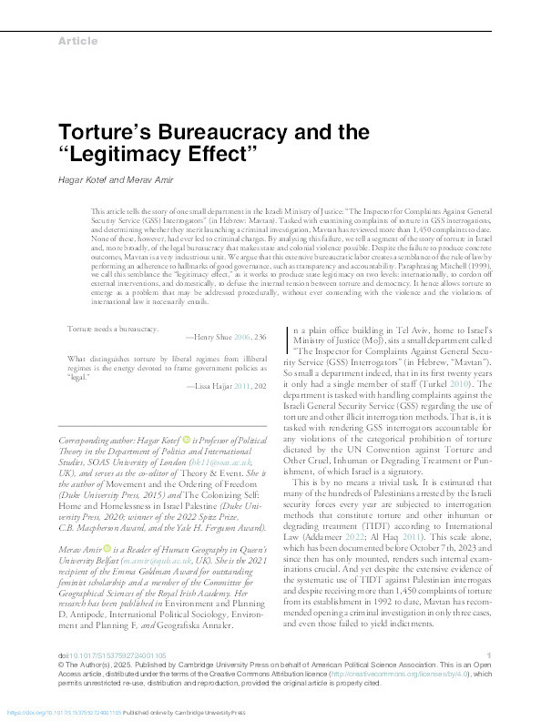 Torture’s Bureaucracy and the 'Legitimacy Effect' Thumbnail