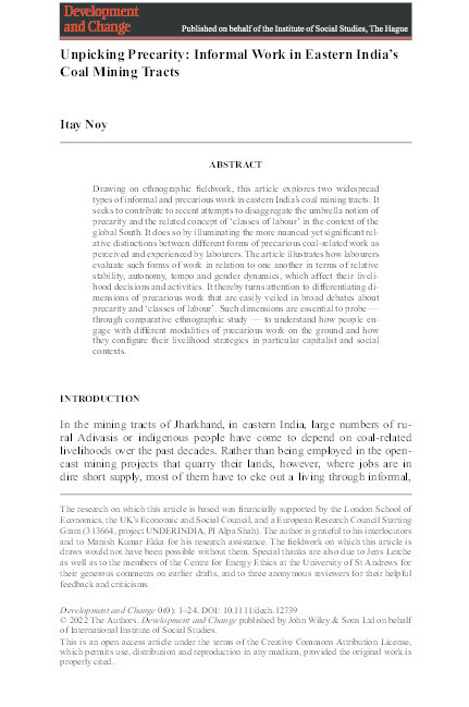 Unpicking Precarity: Informal Work in Eastern India's Coal Mining Tracts Thumbnail