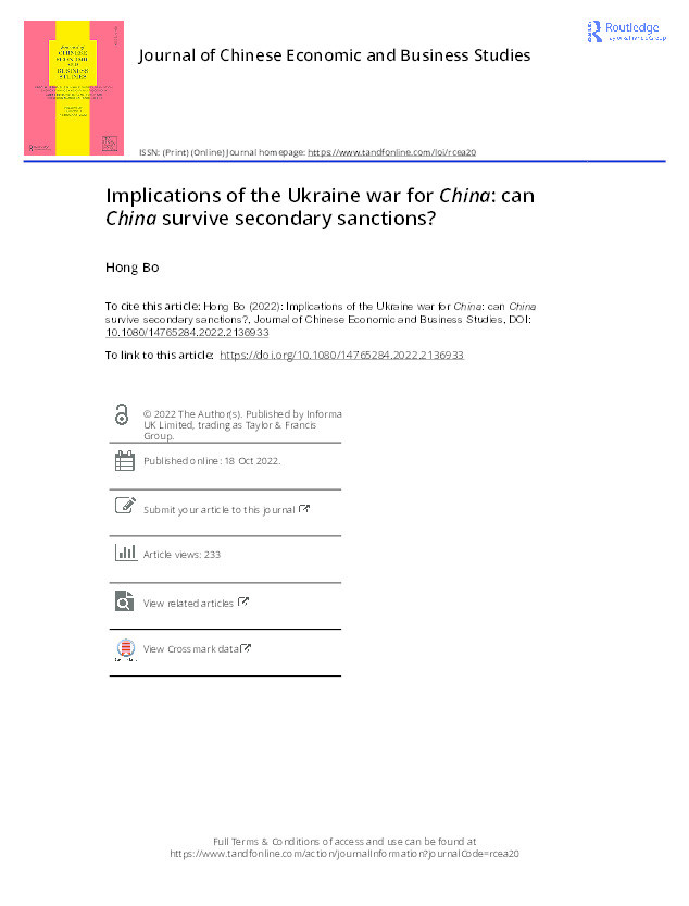 Implications of the Ukraine war for China: can China survive secondary sanctions? Thumbnail