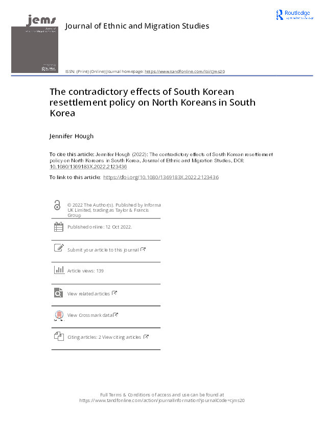 The contradictory effects of South Korean resettlement policy on North Koreans in South Korea Thumbnail