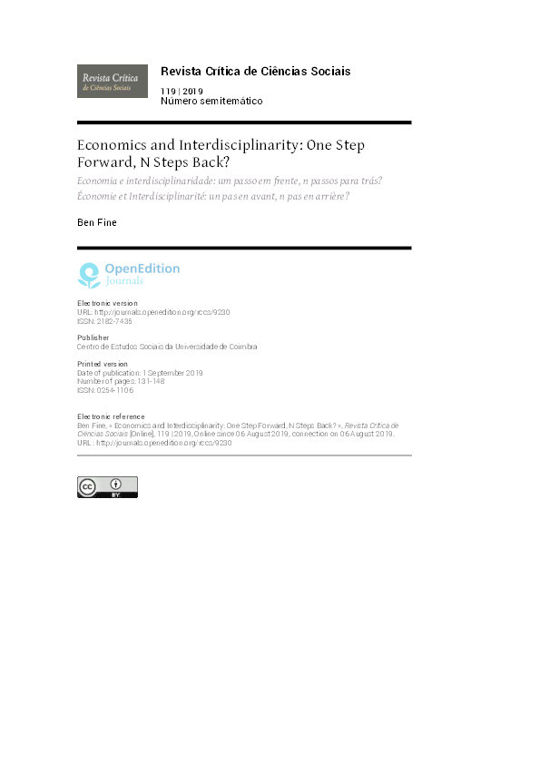 Economics and Interdisciplinarity: One Step Forward, N Steps Back? Thumbnail