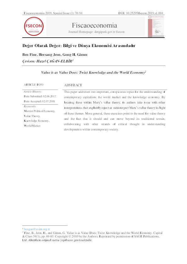 “The Continuing Imperative of Value Theory”, translated into Turkish Thumbnail