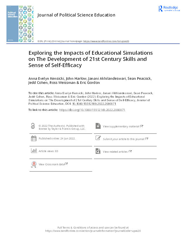 Exploring the Impacts of Educational Simulations on The Development of 21st Century Skills and Sense of Self-Efficacy Thumbnail