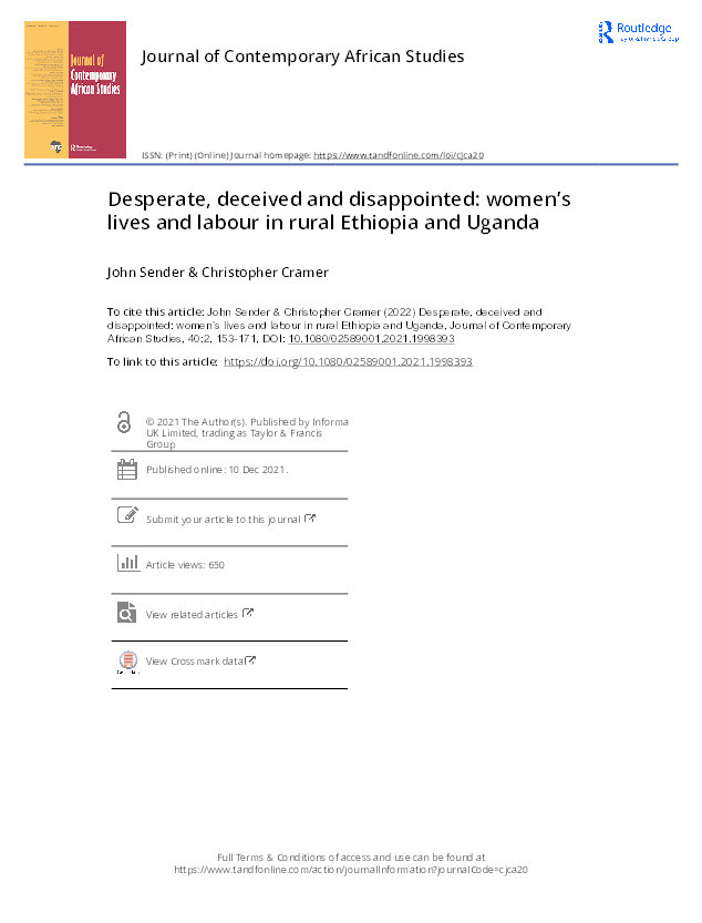 Desperate, deceived and disappointed: women’s lives and labour in rural Ethiopia and Uganda Thumbnail