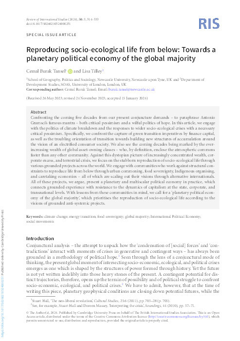 Reproducing Socio-ecological Life from Below: Towards a Planetary Political Economy of the Global Majority Thumbnail