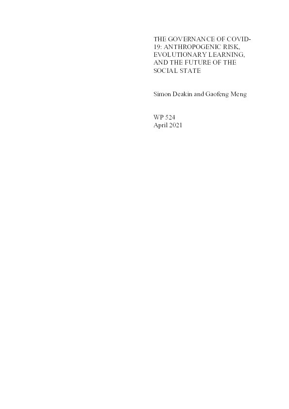 The Governance of COVID-19: Anthropogenic Risk, Evolutionary Learning, and the Future of the Social State Thumbnail