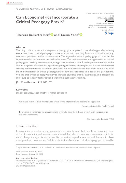Can econometrics incorporate critical pedagogy praxis? Thumbnail