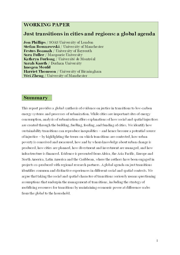 Just transitions in cities and regions: a global agenda Thumbnail