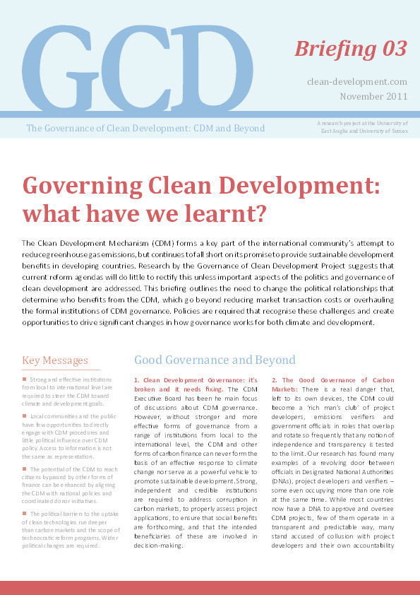 Governing clean development: What have we learnt? Thumbnail
