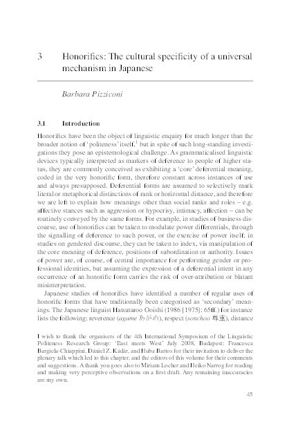 Honorifics: The cultural specificity of a universal mechanism in Japanese Thumbnail