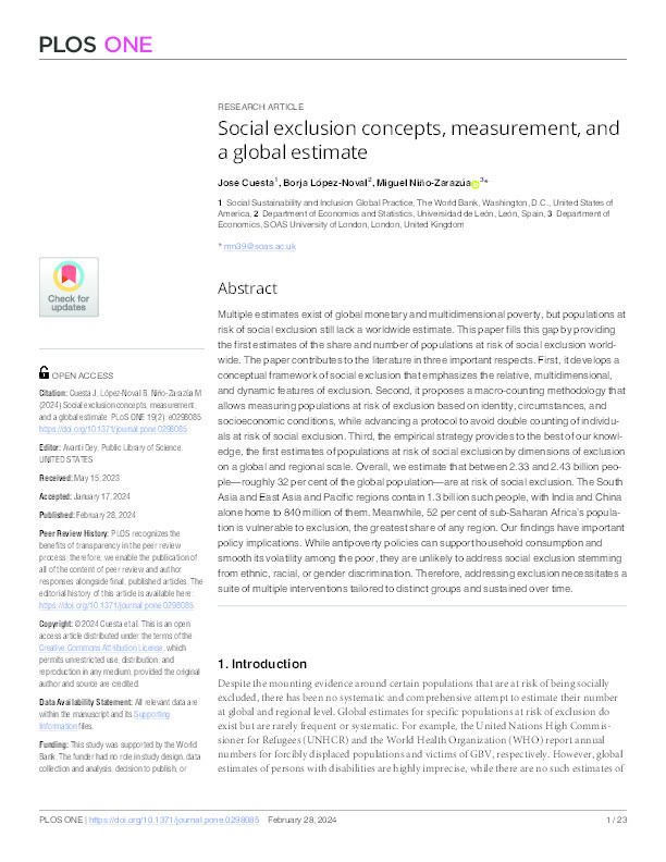 Social exclusion concepts, measurement, and a global estimate Thumbnail