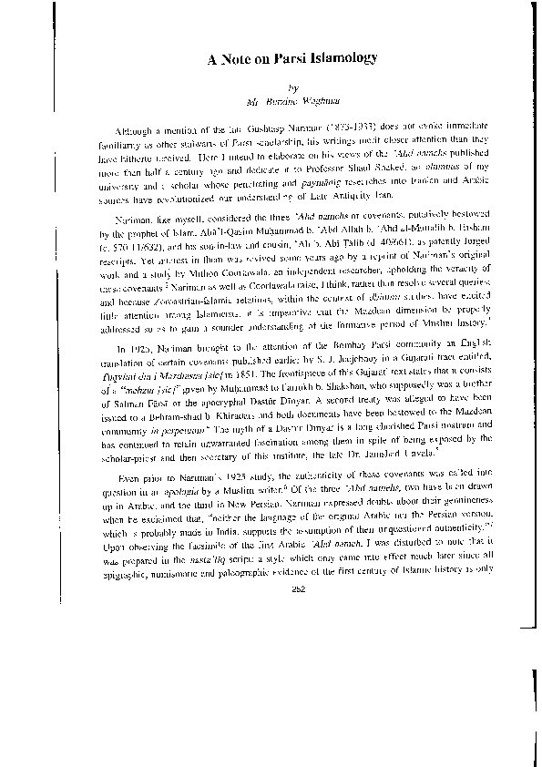 A Note on Parsi Islamology Thumbnail