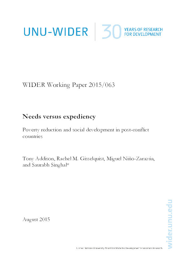 Needs Versus Expediency: Poverty Reduction and Social Development inPost-Conflict Countries Thumbnail