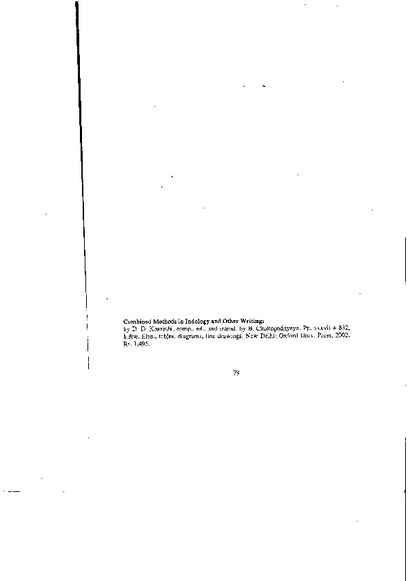 Review of D. D. Kosambi, Combined Methods in Indology and Other Writings, comp., ed. and introd. B. Chattopadhyaya (New Delhi, 2002) Thumbnail
