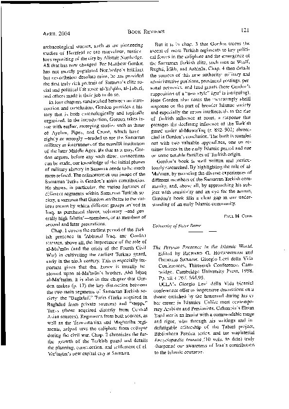 Review of Richard Hovannisian and Georges Sabagh, eds. The Persian Presence in the Islamic World (Cambridge, 1999). Thumbnail