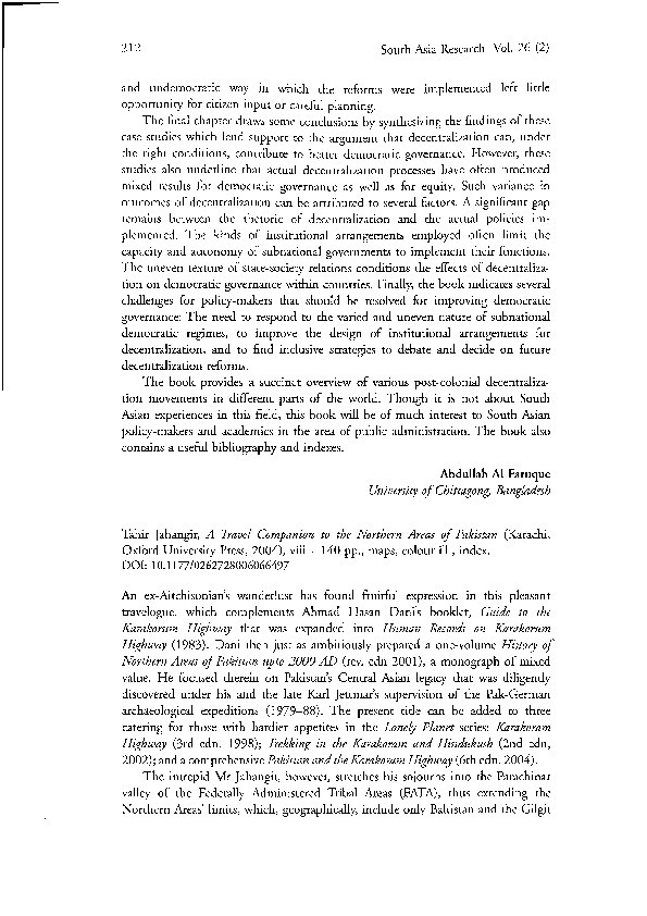 Review of Tahir Jahangir, A Travel Companion to the Northern Areas of Pakistan (Karachi, 2004). Thumbnail