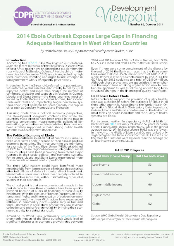 2014 Ebola Outbreak Exposes Large Gaps in Financing Adequate Healthcare in West African Countries Thumbnail