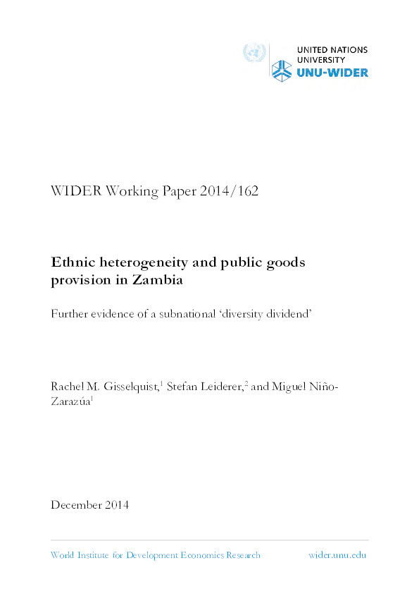Ethnic Heterogeneity and Public Goods Provision in Zambia: Evidence of a Subnational "Diversity Dividend" Thumbnail