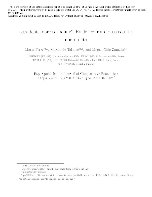 Less debt, more schooling? Evidence from cross-country micro data Thumbnail