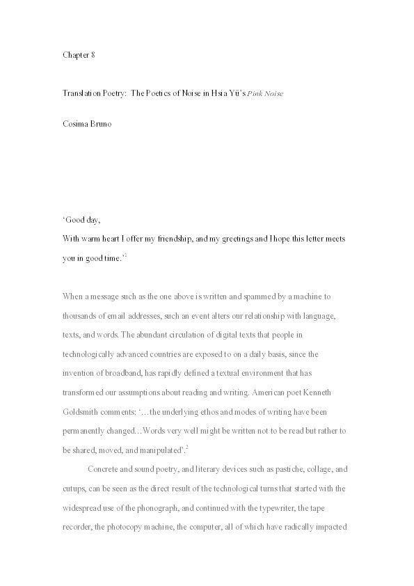 Translation Poetry: The Poetics of Noise in Hsia Yü’s Pink Noise Thumbnail