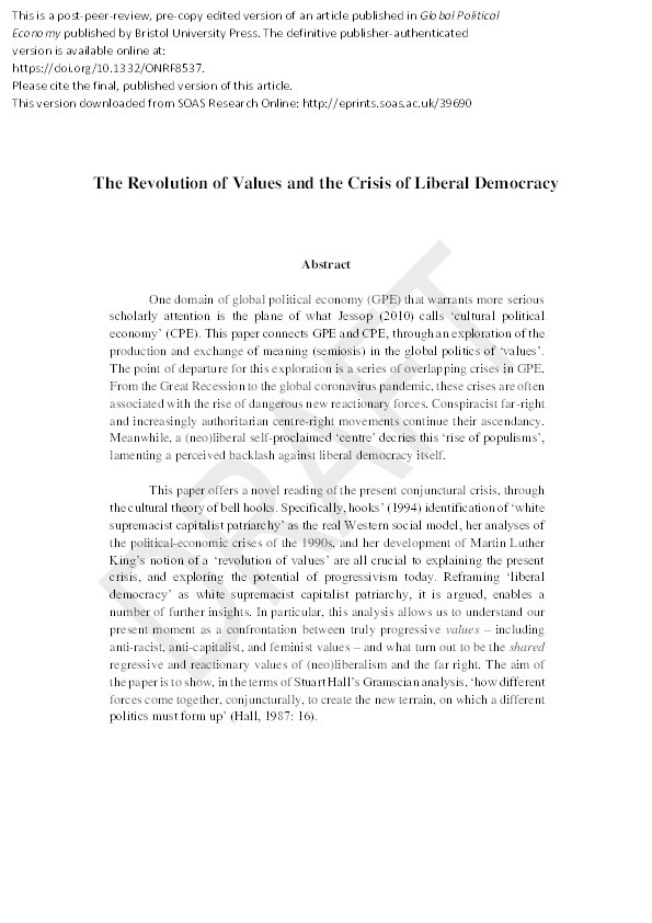 The Revolution of Values and the Crisis of Liberal Democracy Thumbnail