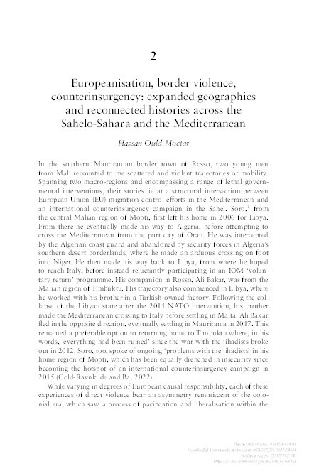 Europeanisation, border violence, counterinsurgency: Expanded geographies and reconnected histories across the Sahelo-Sahara and the Mediterranean Thumbnail