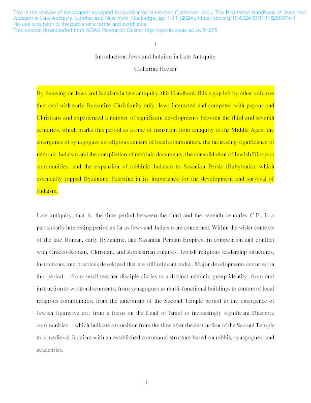 Introduction: Jews and Judaism in Late Antiquity Thumbnail