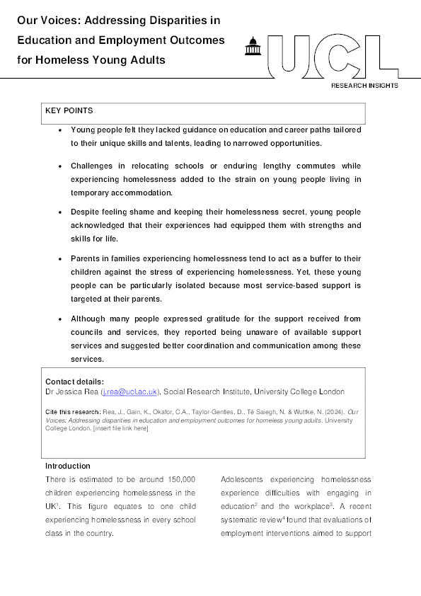 Our Voices: Addressing Disparities in Education and Employment Outcomes for Homeless Young Adults Thumbnail