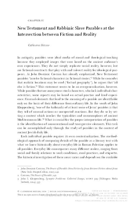 New Testament and Rabbinic Slave Parables at the Intersection between Fiction and Reality Thumbnail
