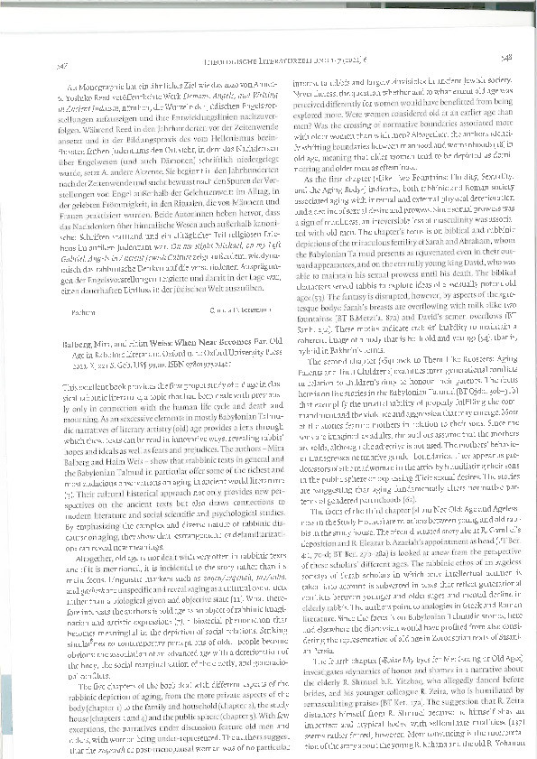 Review of: Mira Balberg and Haim Weiss, When Near Becomes Far. Old Age in Rabbinic Literature (Oxford: OUP, 2021) Thumbnail